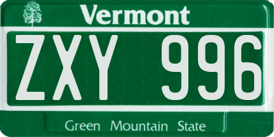 VT license plate ZXY996