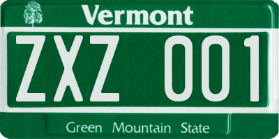 VT license plate ZXZ001