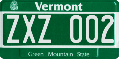 VT license plate ZXZ002