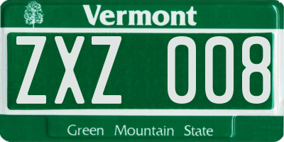 VT license plate ZXZ008