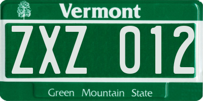 VT license plate ZXZ012