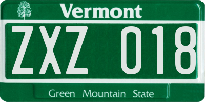 VT license plate ZXZ018
