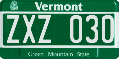 VT license plate ZXZ030