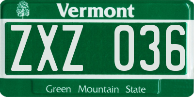 VT license plate ZXZ036