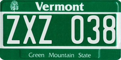 VT license plate ZXZ038