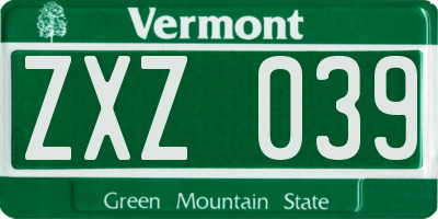 VT license plate ZXZ039