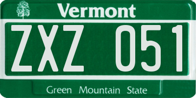 VT license plate ZXZ051