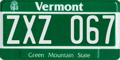 VT license plate ZXZ067
