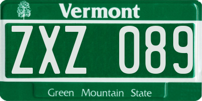 VT license plate ZXZ089