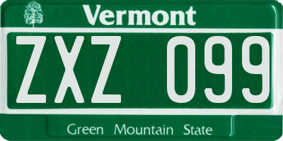 VT license plate ZXZ099