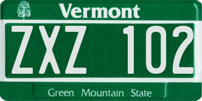 VT license plate ZXZ102