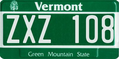 VT license plate ZXZ108