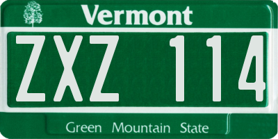 VT license plate ZXZ114