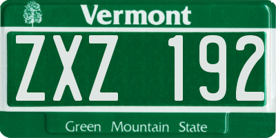 VT license plate ZXZ192