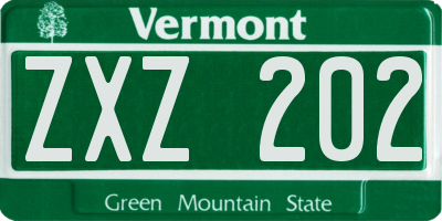 VT license plate ZXZ202