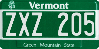 VT license plate ZXZ205