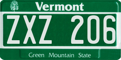 VT license plate ZXZ206
