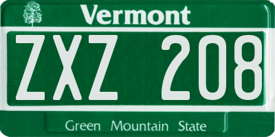 VT license plate ZXZ208