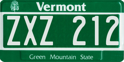 VT license plate ZXZ212