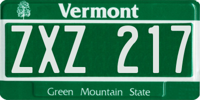 VT license plate ZXZ217