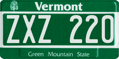 VT license plate ZXZ220