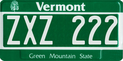 VT license plate ZXZ222