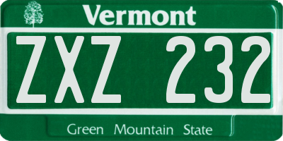 VT license plate ZXZ232