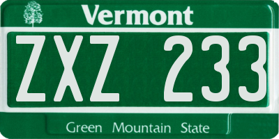 VT license plate ZXZ233