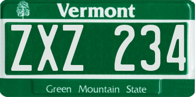 VT license plate ZXZ234
