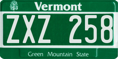 VT license plate ZXZ258
