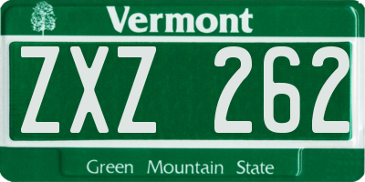 VT license plate ZXZ262