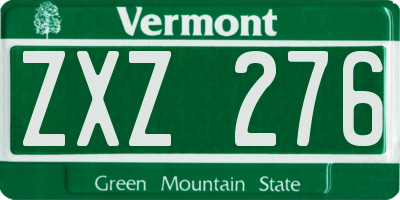 VT license plate ZXZ276