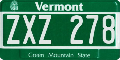 VT license plate ZXZ278