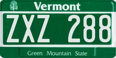 VT license plate ZXZ288