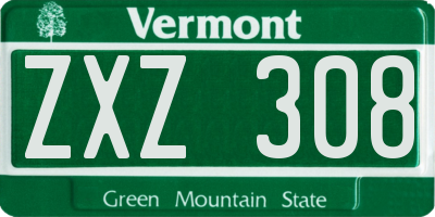 VT license plate ZXZ308