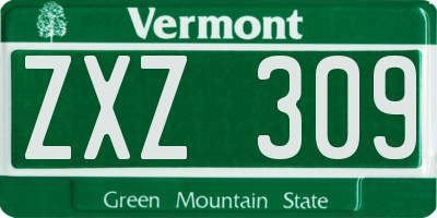 VT license plate ZXZ309