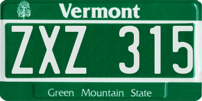 VT license plate ZXZ315