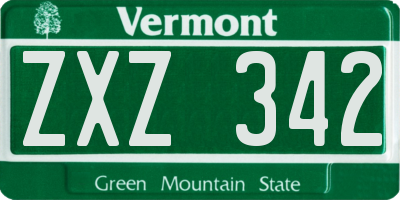 VT license plate ZXZ342
