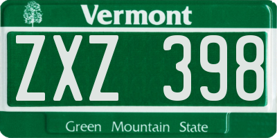 VT license plate ZXZ398