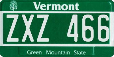 VT license plate ZXZ466