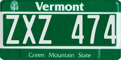 VT license plate ZXZ474