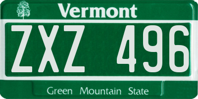 VT license plate ZXZ496