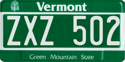 VT license plate ZXZ502