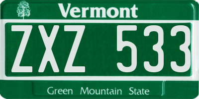 VT license plate ZXZ533