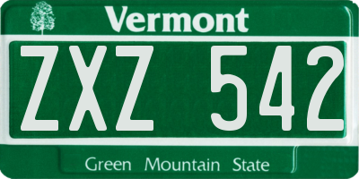 VT license plate ZXZ542
