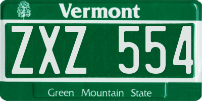 VT license plate ZXZ554