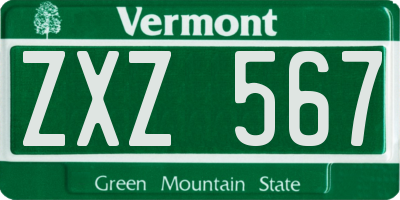 VT license plate ZXZ567