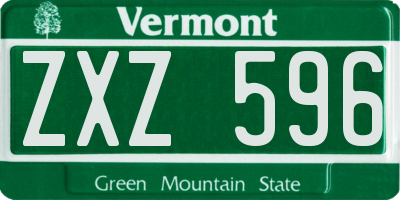 VT license plate ZXZ596