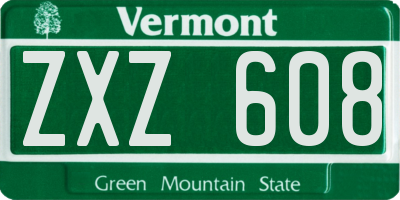 VT license plate ZXZ608