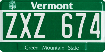 VT license plate ZXZ674